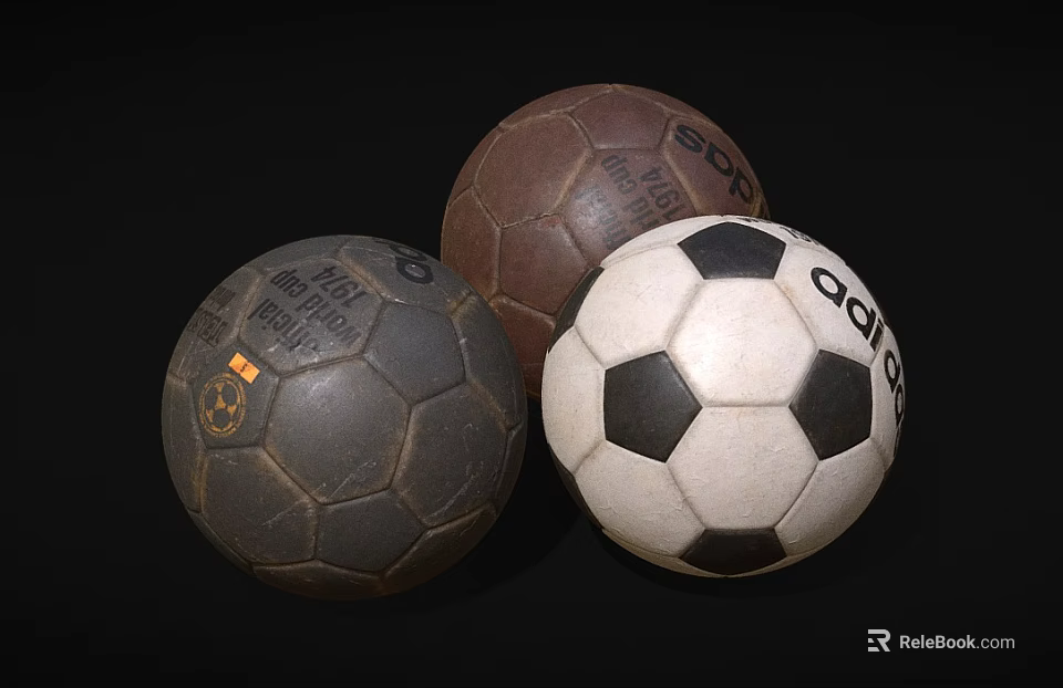 Household Soccer Balls In Black Brown And Black White Leather With Adidas Brand 3d model 