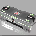 Industrial Control Device With Silver Enclosure Green Labels And Red Warning Triangle 3d model