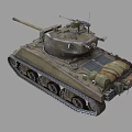 Vintage Military Tank With Long Cannon Turret Tracks Machine Gun And Rustic Olive Finish
