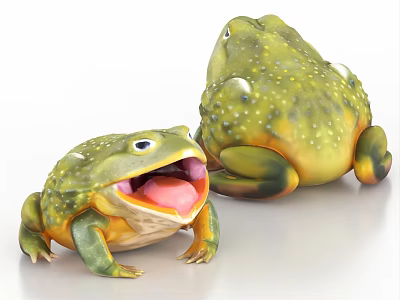 Two Green Reptile 3D Models with Yellow Spots Open Mouth and Back View 3d model