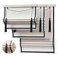 Elegant White Layered Curtains with Navy Trim Tassel Decoration Various Color Options