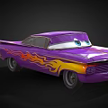 Cartoon Style Purple Car With Yellow Flame Decals And Big Blue Eyes