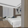 Modern Hotel Room Interior With Comfortable Bed World Map Decor Desk And Flat Screen TV