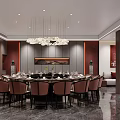 Luxurious Private Dining Room Interior With Round Table And Chandelier 3d model