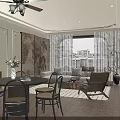 Warm Retro Integrated Living And Dining Room With Comfortable Furniture And Bright Natural Lighting