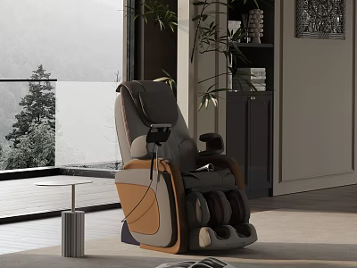 Gray And Brown Massage Recliner Chair With Natural View By Floor To Ceiling Windows 3d model