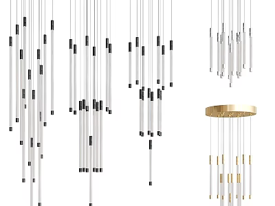 Modern Chandeliers With Metal Rods Black White Accents And Gold Base Design 3d model
