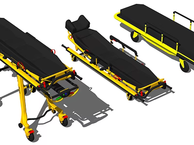 Medical Stretchers With Yellow Frame Black Mattress And Wheels For Emergency Patient Transport 3d model