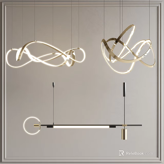 Modern Curved Metal Pendant Lights With Streamlined LED Lighting Design 3d model