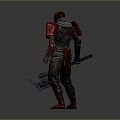 Armored Warrior Character In Red Armor With Large Battle Axe And Intricate Design