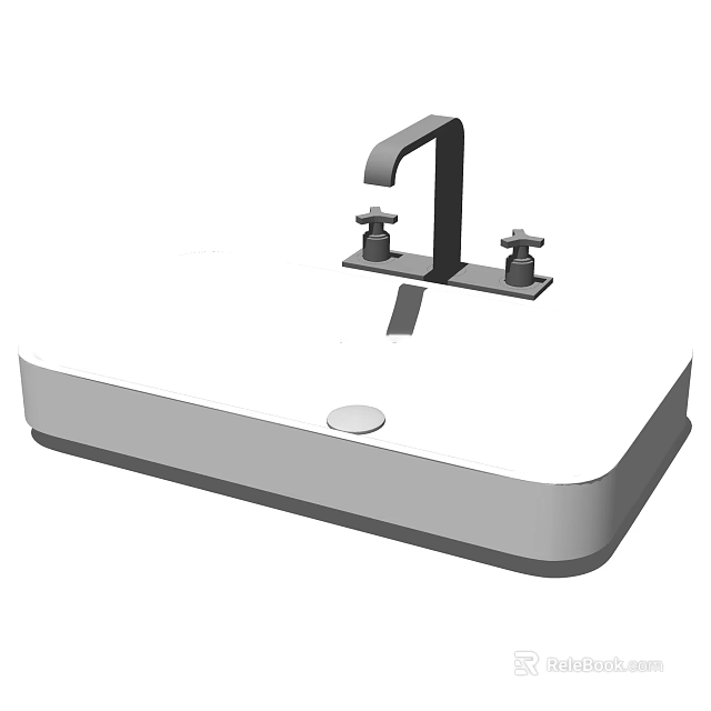 Modern White Washbasin with Two Handle Faucet and Sleek Countertop Design for Bathroom 3d model 