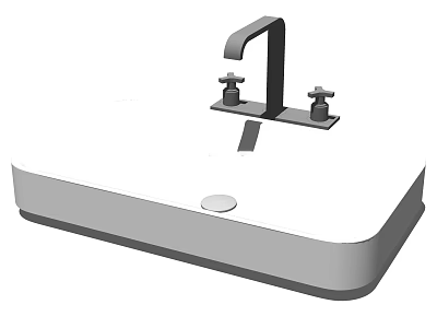 Modern White Washbasin with Two Handle Faucet and Sleek Countertop Design for Bathroom 3d model