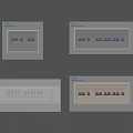 Four White Electrical Distribution Boxes With Different Internal Components Mounted On Wall 3d model