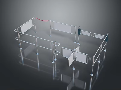 Metal Crowd Control Barrier System With Frames Panels And Red Rope 3d model