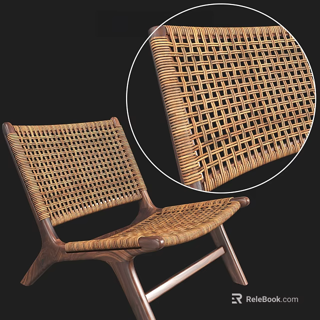Handwoven Leisure Chair With Natural Wooden Frame And Detailed Woven Texture 3d model 