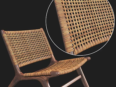 Handwoven Leisure Chair With Natural Wooden Frame And Detailed Woven Texture 3d model