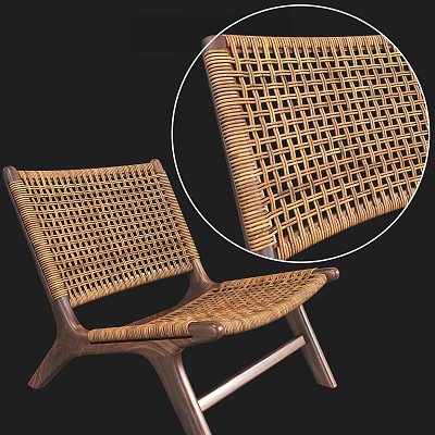 Handwoven Leisure Chair With Natural Wooden Frame And Detailed Woven Texture 3d model