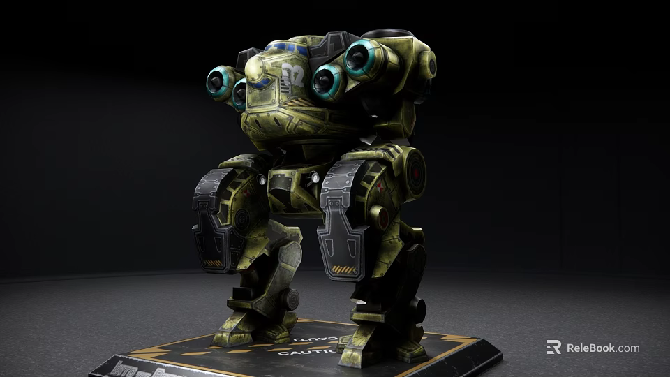 Smart Robot Model With Mechanical Design Tracked Legs And Multiple Green Eyes 3d model 