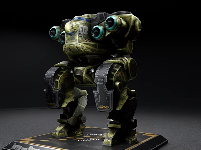 Smart Robot Model With Mechanical Design Tracked Legs And Multiple Green Eyes 3d model