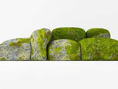 Lush Green Moss Covered Natural Stones With Soft Texture In Outdoor Garden 3d model