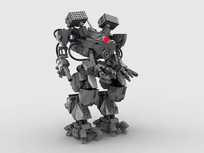Mechanical Building Blocks Robot Model With Red Eye And Armor Joints Structure 3d model