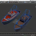 Two Ships With Red White Hull And Brown Rusty Deck Details 3d model