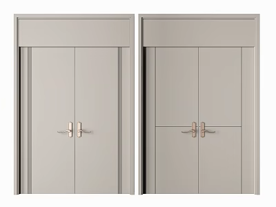 Modern Light Gray Double Doors With Sleek Design And Metal Handles 3d model