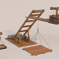Ancient Wooden Crane Machinery With Lifting Platforms And Mechanical Structures 3d model