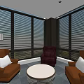 Modern Break Room Interior With Comfortable Chairs Large Windows And Bookshelves