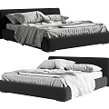 Modern Double Bed Design With Black Frame White Sheets And Pillows
