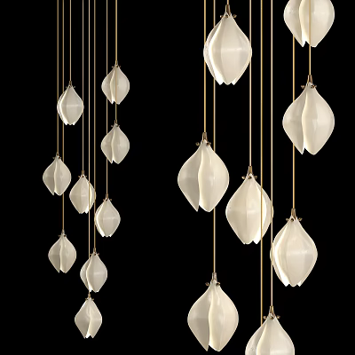 Elegant Modern White Petal Shaped Pendant Lights With Golden Hanging Cords 3d model