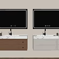 Modern Brown and White Bathroom Vanity Cabinet with LED Mirror Marble Countertop and Faucet