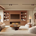 Cozy Living Room Interior With Wooden TV Cabinet Fireplace And Beige Sofas