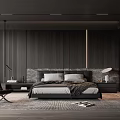 Modern Bedroom Interior With Dark Wood Wall Paneling Bed Nightstand Lamp Chair And Area Rug