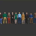 3D Character Models Standing in a Row with Various Outfits and Poses 3d model