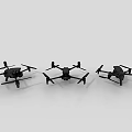 Three Gray Drones with Rotors and Body Design on White Background 3d model