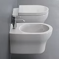 White Wall Mounted Modern Toilet With Bidet In Gray Bathroom Interior