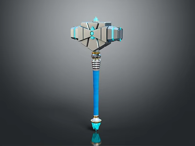 Futuristic Sci Fi Weapon Blue Silver Hammer With Geometric Head And Long Handle 3d model