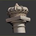 Stone Column With Crown Shaped Carved Top And Square Base In Classical Design
