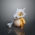 Cartoon Character With White Skull Yellow Body Holding Bone Standing On Dark Background With Reflection