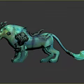 Turquoise Lion Game Movie Character With Ornamental Armor And Shiny Standing Posture