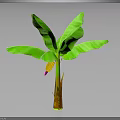 3D Banana Plant Featuring Large Green Leaves Yellow Brown Trunk And Pink Yellow Flower Bud