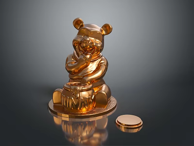 Golden Bear Figurine With Honey Pot Decorative Home Living Accessory 3d model