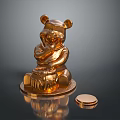 Golden Bear Figurine With Honey Pot Decorative Home Living Accessory