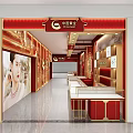 Luxurious Jewelry Store Interior With Red Gold Decor Display Cases And Counters