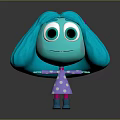 Cute Cartoon Character Turquoise Hair Big Eyes Purple Polka Dot Dress Blue Shoes Outstretched Arms