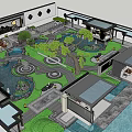 Traditional Courtyard Garden Design With Central Trees Ponds And Symmetrical Layout