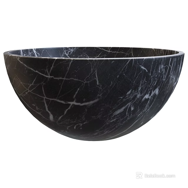 Round Black Marble Wash Basin With Natural Vein Texture For Kitchen Use 3d model 