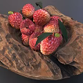 Ceramic Bowl Filled With Fresh Lychees Red Skin And Green Leaves