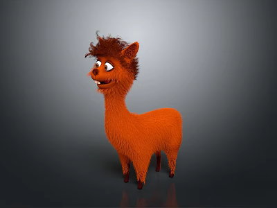 Adorable Orange Furry Alpaca Stuffed Toy For Home Decor And Kids Gift 3d model